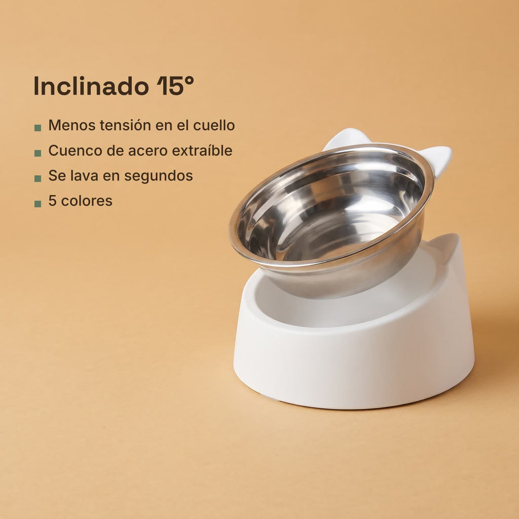 Comedero inclinado 15° con cuenco de acero extraíble