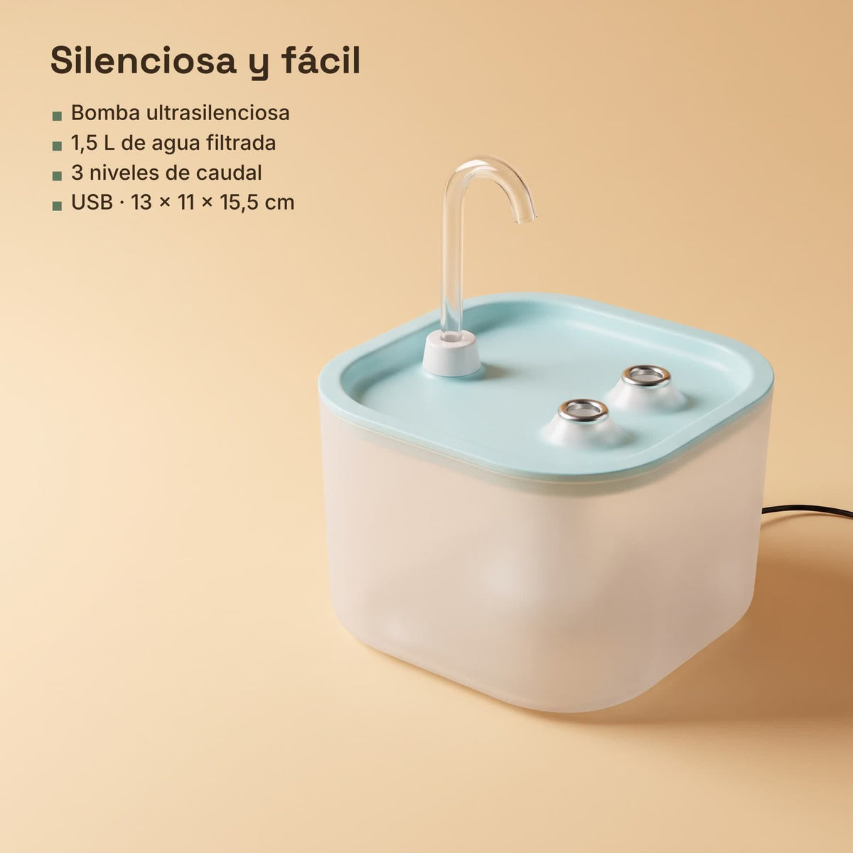 Mielo Flow: bomba ultrasilenciosa, 1,5 L, 3 niveles de caudal, USB